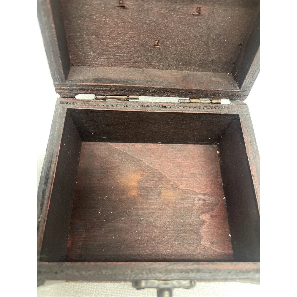 Handmade Chinese Wooden Jewelry Box Ornate Metal Fittings 4.5